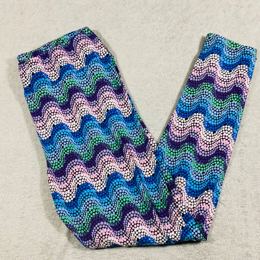 LuLaRoe Leggings Women Tall & Curvy Blue Purple Pink Wave Dot Print Stretch